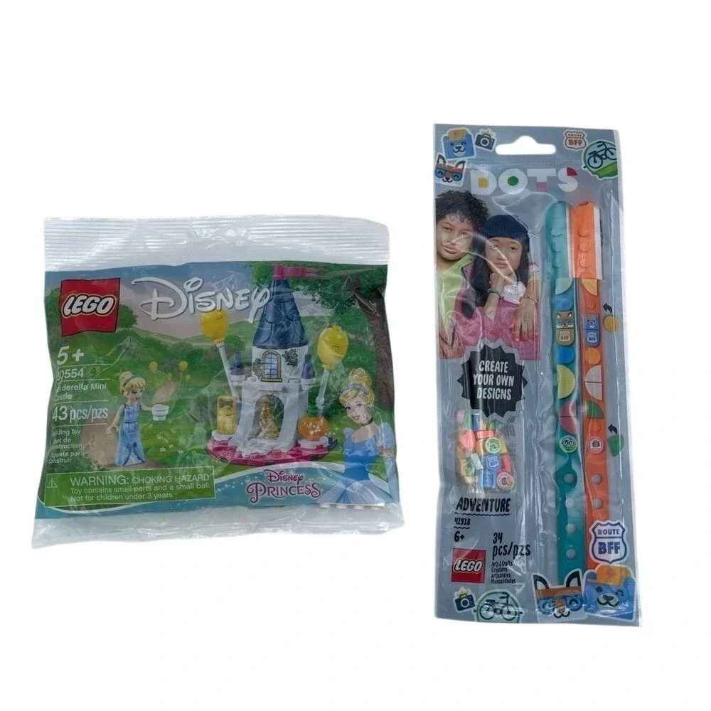 New Sealed LEGO Disney Cinderella Castle 30554 and Retred DOTS Bracelets 41918